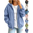 thumbnail image 1 of MexChoioe Hoodie Denim Jacket for Womens Drawstring Vintage Denim Fabric Hoodies Full Zip Long Sleeve Hooded Jean Coat with Pockets, 1 of 7