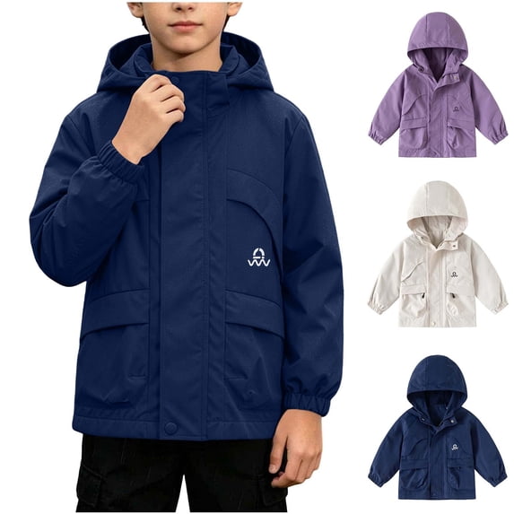 MexChoioe Kids Full Zip and Snap Button Hooded Rain Jacket Long Sleeve with Utility Pockets Water Resistant Holiday Outdoor Playwear Windbreaker for Boys
