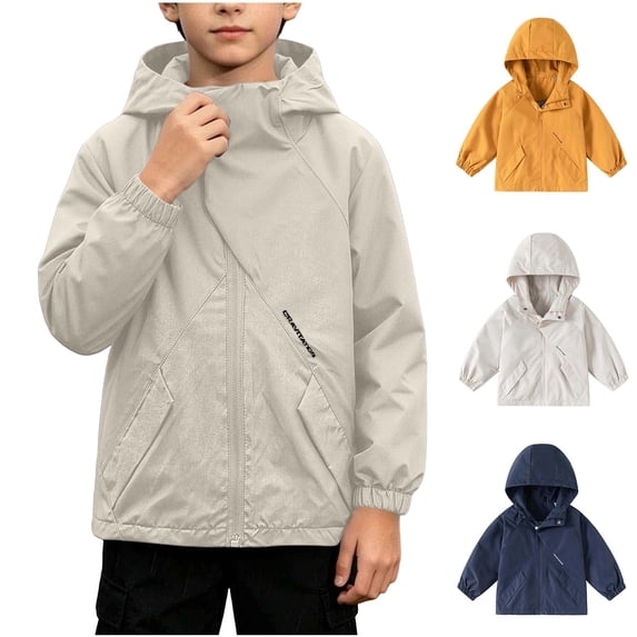 MexChoioe Kids Hooded Windbreaker Full Zip Long Sleeve Outerwear with Pockets Fall Winter Lightweight Hiking Anorak Jacket for Boys
