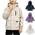thumbnail image 1 of MexChoioe Kids Hooded Windbreaker Jacket Zip and Snap Button Closure Long Sleeve Outerwear with Multi Pockets Fall Lightweight Breathable Hiking Coat for Boys, 1 of 7