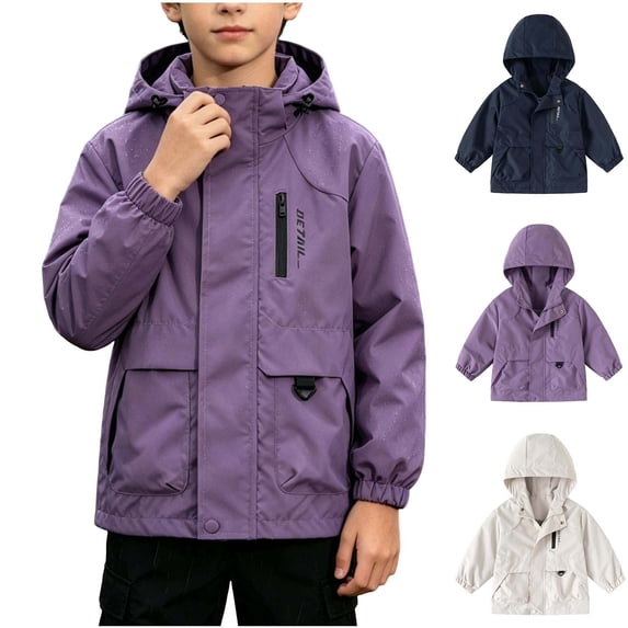 MexChoioe Kids Hooded Windbreaker Jacket Zip and Snap Button Closure Long Sleeve Outerwear with Multi Pockets Fall Lightweight Breathable Hiking Coat for Boys