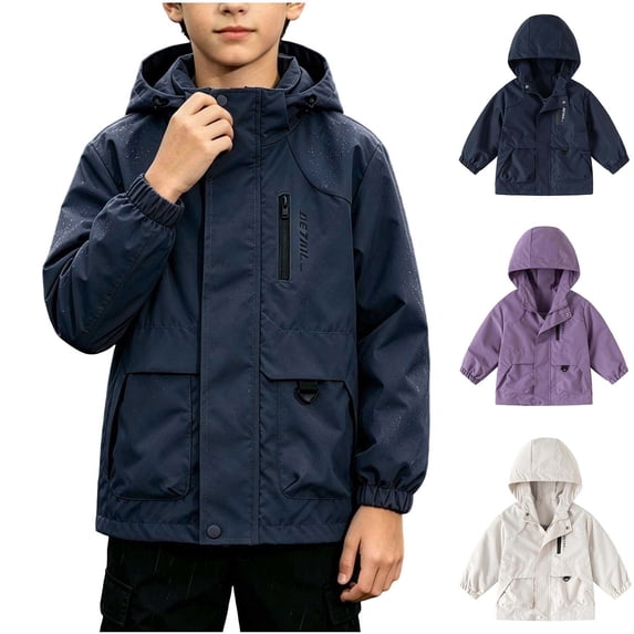 MexChoioe Kids Hooded Windbreaker Jacket Zip and Snap Button Closure Long Sleeve Outerwear with Multi Pockets Fall Lightweight Breathable Hiking Coat for Boys