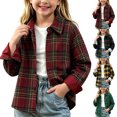 thumbnail image 1 of MexChoioe Kids Plaid Flannel Shacket Button Down Long Sleeve Collared Outerwear Loose Cut Fall Warm Casual Coat for Girls, 1 of 6