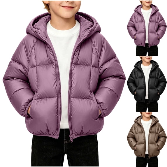 MexChoioe Kids Quilted Puffer Hooded Winter Jacket Full Zip Long Sleeve Outerwear with Side Pockets Fall Winter Warm Casual School Daily Coat for Boys