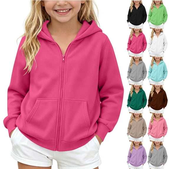 MexChoioe Kids Zip Up Hooded Sweatshirt Basic Pullover Outerwear Long Sleeve Solid with Pockets Comfy Hooded Zip Jacket for Casual Daily Scenes