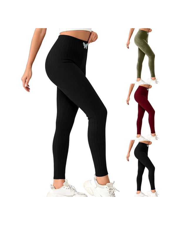 Leggings for Women High Waist Ribbed Velvet Yoga Pants Soft Stretchy Casual Daily Wear for Women