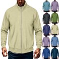 thumbnail image 1 of MexChoioe Men Stand Collar Zip Bomber Jacket Elastic Ribbed Soft Solid Loose Daily Long Sleeve Outerwear for Mens, 1 of 5
