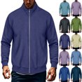 thumbnail image 1 of MexChoioe Men Stand Collar Zip Bomber Jacket Elastic Ribbed Soft Solid Loose Daily Long Sleeve Outerwear for Mens, 1 of 5