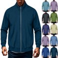 thumbnail image 1 of MexChoioe Men Stand Collar Zip Bomber Jacket Elastic Ribbed Soft Solid Loose Daily Long Sleeve Outerwear for Mens, 1 of 5