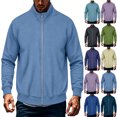 thumbnail image 1 of MexChoioe Men Stand Collar Zip Bomber Jacket Elastic Ribbed Soft Solid Loose Daily Long Sleeve Outerwear for Mens, 1 of 5