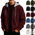thumbnail image 1 of MexChoioe Mens Knit Hooded Zip Jacket Elastic Multi Pockets Wind Resistant Loose Outdoor Streetwear Outerwear for Mens, 1 of 7