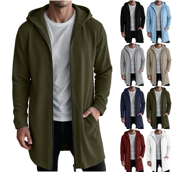 MexChoioe Mens Long Length Zip Up Hoodie Full Zip Side Pockets Long Sleeve Fall Casual Hooded Zip Jacket for Mens