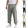 thumbnail image 1 of MexChoioe Mens Loose Cropped Pants Elastic Waist Multi Pockets Solid Color Breathable Daily Trousers, 1 of 5