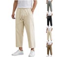 thumbnail image 1 of MexChoioe Mens Loose Cropped Pants Elastic Waist Multi Pockets Solid Color Breathable Daily Trousers, 1 of 5