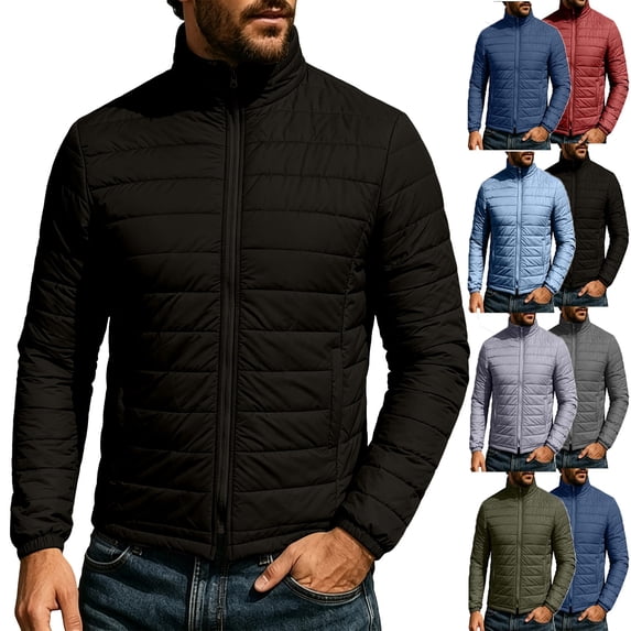MexChoioe Mens Stand Collar Lightweight Puffer Jacket Full Zip Side Pockets Warm Fall Winter Puffer Outerwear for Mens