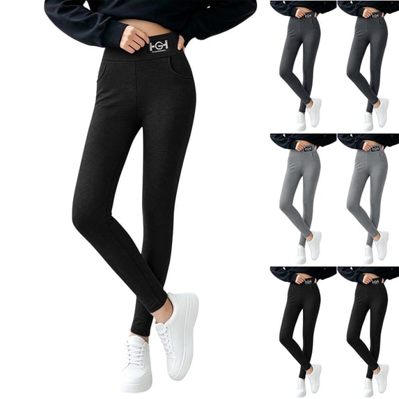 MexChoioe Solid Color Womens Leggings High Waist Soft Stretch Daily Fitness Running Biker Trousers with Pockets