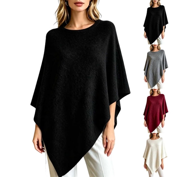 MexChoioe Sweaters for Women Crew Neck Solid Knit Lightweight Fall Knit Poncho for Women