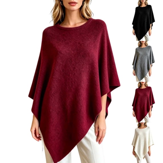 MexChoioe Sweaters for Women Crew Neck Solid Knit Lightweight Fall Knit Poncho for Women