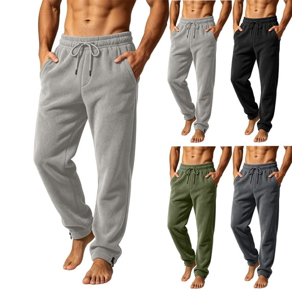 MexChoioe Thermal Fleece Pants Mens Jogger Drawstring Waist Adjustable Cuff Winter Street Trousers
