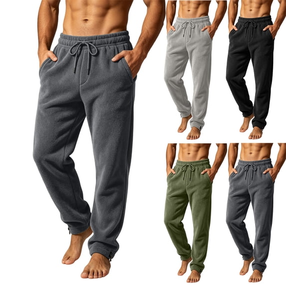 MexChoioe Thermal Fleece Pants Mens Jogger Drawstring Waist Adjustable Cuff Winter Street Trousers