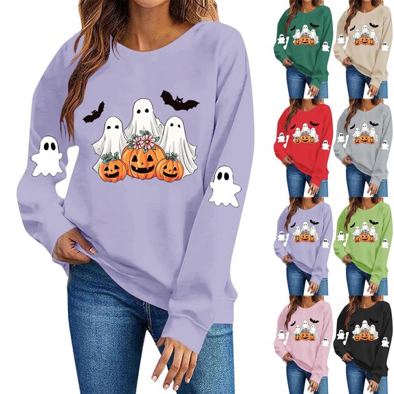 MexChoioe Women Halloween Graphic Pullover Sweatshirt Crew Neck Long Sleeve for Party and Daily Fall Errands Sweatshirt for Womens