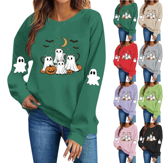 MexChoioe Women Halloween Graphic Pullover Sweatshirt Crew Neck Long Sleeve for Party and Daily Fall Errands Sweatshirt for Womens