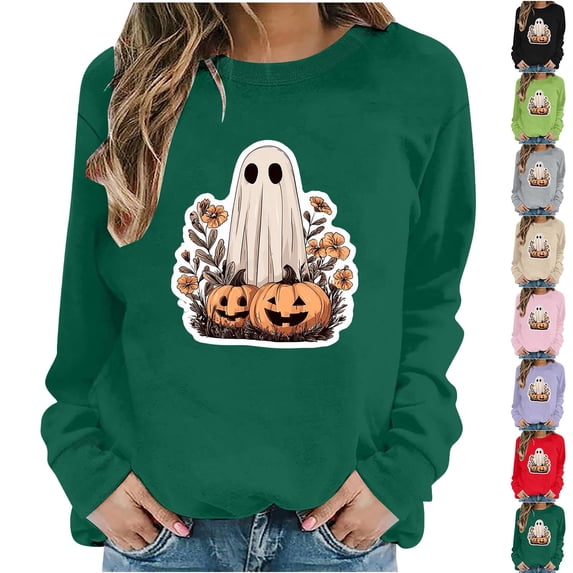 MexChoioe Women Long Sleeve Pullover Sweatshirt Crew Neck Halloween Front Graphic for Casual Fall Outings Sweatshirt