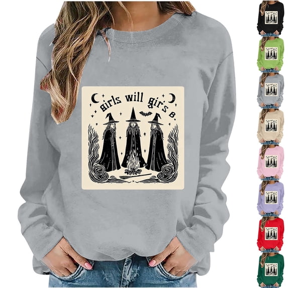 MexChoioe Women Long Sleeve Pullover Sweatshirt Crew Neck Halloween Front Graphic for Casual Fall Outings Sweatshirt