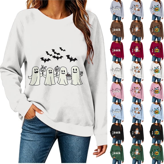 MexChoioe Women's Halloween Pumpkin Graphic Crewneck Sweatshirt Long Sleeve Casual Fall Winter Holiday Pullover Top