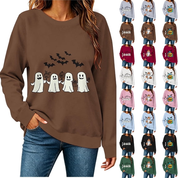 MexChoioe Women's Halloween Pumpkin Graphic Crewneck Sweatshirt Long Sleeve Casual Fall Winter Holiday Pullover Top