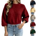 thumbnail image 1 of MexChoioe Women's Sweaters Casual Crew Neck Fluffy Fuzzy Knit Cropped Pullover Sweaters for Women, 1 of 5