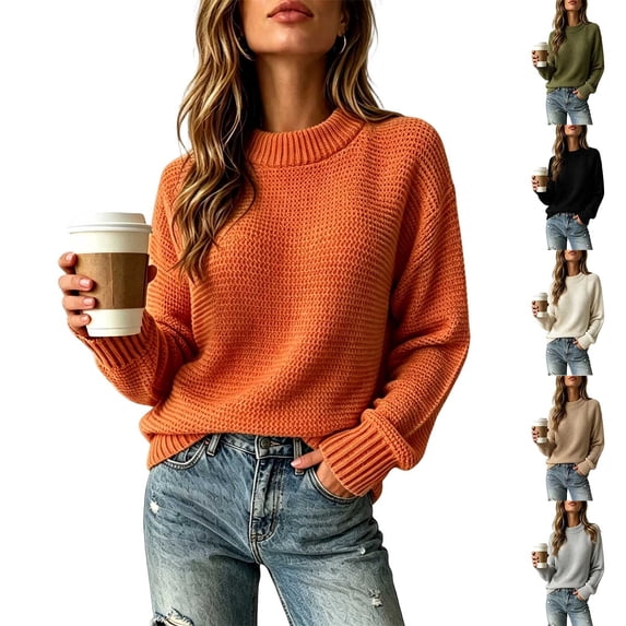 MexChoioe Women's Sweaters Crew Neck Chunky Knit Fall Sweater Long Sleeve Loose Pullover Sweaters for Women