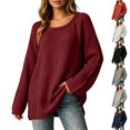 thumbnail image 1 of MexChoioe Women's Sweaters Scoop Neck Ribbed Knit Long Sleeve Oversized Fall Tunic Sweater for Women, 1 of 5