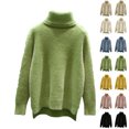 thumbnail image 1 of MexChoioe Women's Sweaters Turtleneck Fuzzy Plush Knit Long Sleeve Hi‑Lo Hem Pullover for Women, 1 of 6