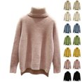 thumbnail image 1 of MexChoioe Women's Sweaters Turtleneck Fuzzy Plush Knit Long Sleeve Hi‑Lo Hem Pullover for Women, 1 of 6