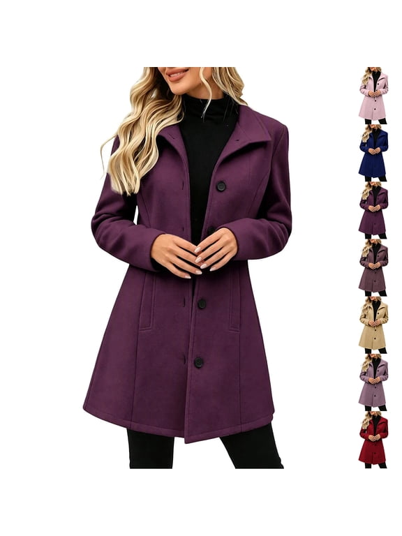 Women's Winter Classic Overcoat Pockets Single Breasted Pea Coats for Women