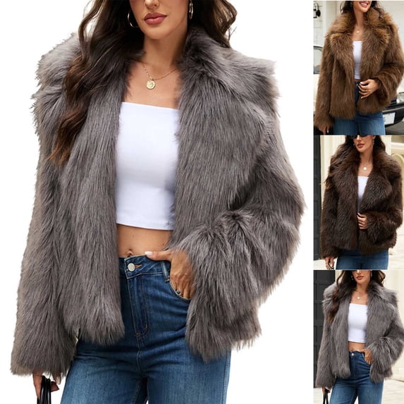 MexChoioe Womens Belted Faux Fur Winter Jacket Lapel Collar Long Sleeve Mid Length Relaxed Outer Coat for Womens