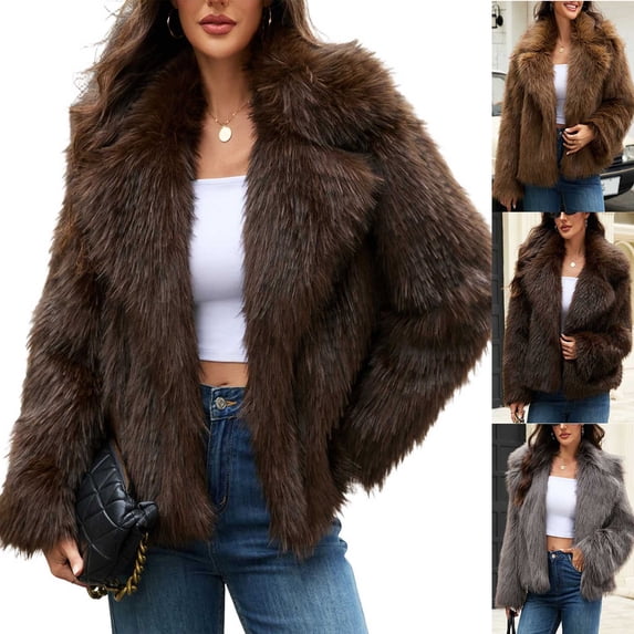 MexChoioe Womens Belted Faux Fur Winter Jacket Lapel Collar Long Sleeve Mid Length Relaxed Outer Coat for Womens