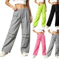 thumbnail image 1 of MexChoioe Womens Casual Trousers Solid Color Ruched Wide Leg Pants Elastic Drawstring Waist Outdoor Parachute Pants, 1 of 5
