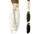 thumbnail image 1 of MexChoioe Womens Elastic Waist Drawstring Wide Leg Cargo Pants Adjustable Cuff Multi Pocket Outdoor Cargo Trousers, 1 of 6