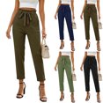 thumbnail image 1 of MexChoioe Womens High Waist Trousers Ruffled Paperbag Waist Drawstring Slim Fit Ankle Length Casual Pants, 1 of 1