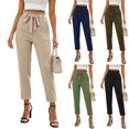 thumbnail image 1 of MexChoioe Womens High Waist Trousers Ruffled Paperbag Waist Drawstring Slim Fit Ankle Length Casual Pants, 1 of 5