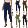 thumbnail image 1 of MexChoioe Womens High Waist Trousers Ruffled Paperbag Waist Drawstring Slim Fit Ankle Length Casual Pants, 1 of 5