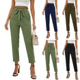 thumbnail image 1 of MexChoioe Womens High Waist Trousers Ruffled Paperbag Waist Drawstring Slim Fit Ankle Length Casual Pants, 1 of 5