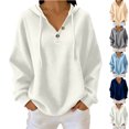 thumbnail image 1 of MexChoioe Womens Hooded Sweatshirt Waffle Knit Henley V Neck Button Placket Drawstring Hood Long Sleeve Pullover Hoodie, 1 of 6