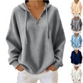 thumbnail image 1 of MexChoioe Womens Hooded Sweatshirt Waffle Knit Henley V Neck Button Placket Drawstring Hood Long Sleeve Pullover Hoodie, 1 of 6
