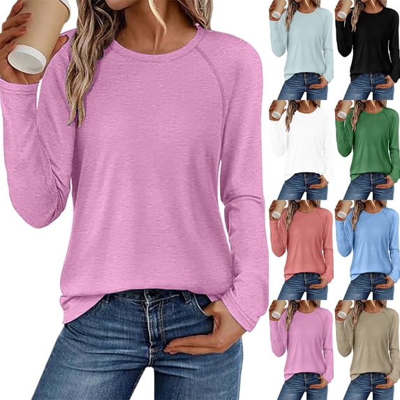 MexChoioe Womens Long Sleeve Tops Basic Tees Summer Outfits Early Fall Fashion Tunic Dressy Casual Blouses Trendy Sweatshirt for Women