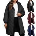 thumbnail image 1 of MexChoioe Womens Mid Length Puffer Outerwear Hood Full Zip Long Sleeve Elastic Cuff Quilted Plus Size Winter Coat for Womens, 1 of 7