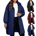 thumbnail image 1 of MexChoioe Womens Mid Length Puffer Outerwear Hood Full Zip Long Sleeve Elastic Cuff Quilted Plus Size Winter Coat for Womens, 1 of 7