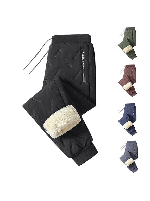 Womens Pants Solid Quilted Sherpa Lined Winter Jogger Pants Elastic Waist Casual Trousers for Women